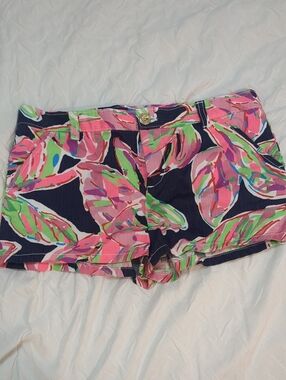 Lilly Pulitzer Navy Shorts with Pink and Green Floral Print